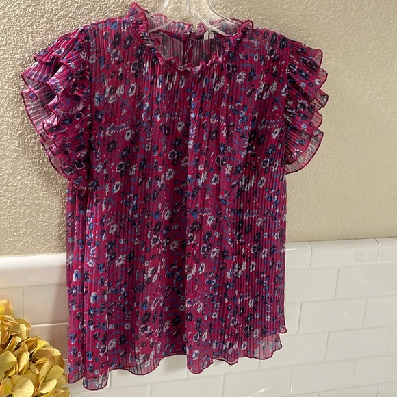 Anthropologie Pink floral ruffle sleeve top. Size large . NEW condition - Picture 1 of 6